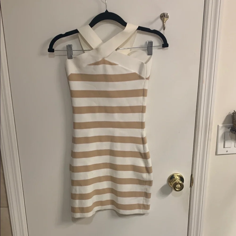 Babaton by Aritzia Cream and Tan Striped Dress in Sz S
